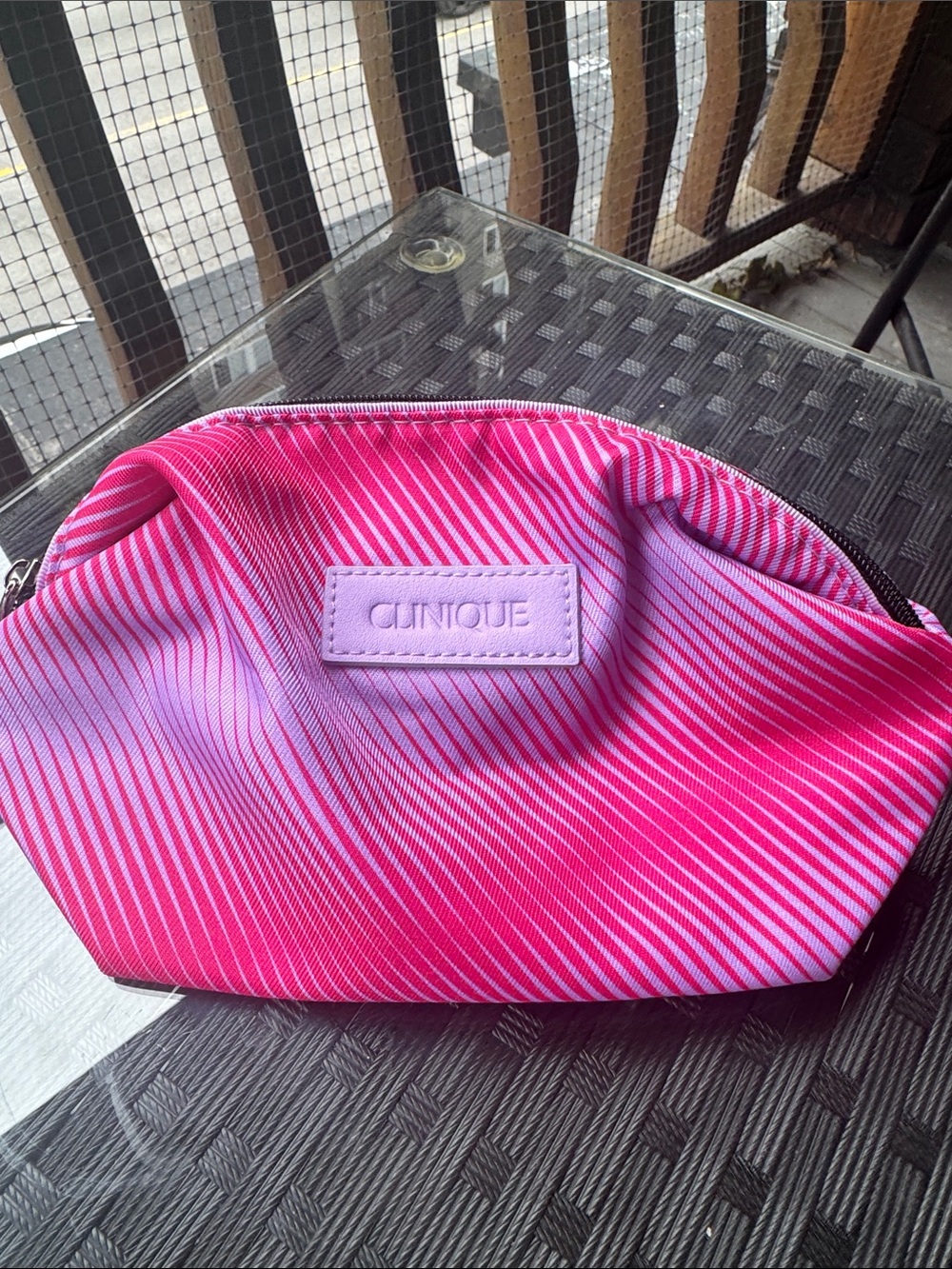 Clinique Hot Pink Striped Cosmetic Pouch